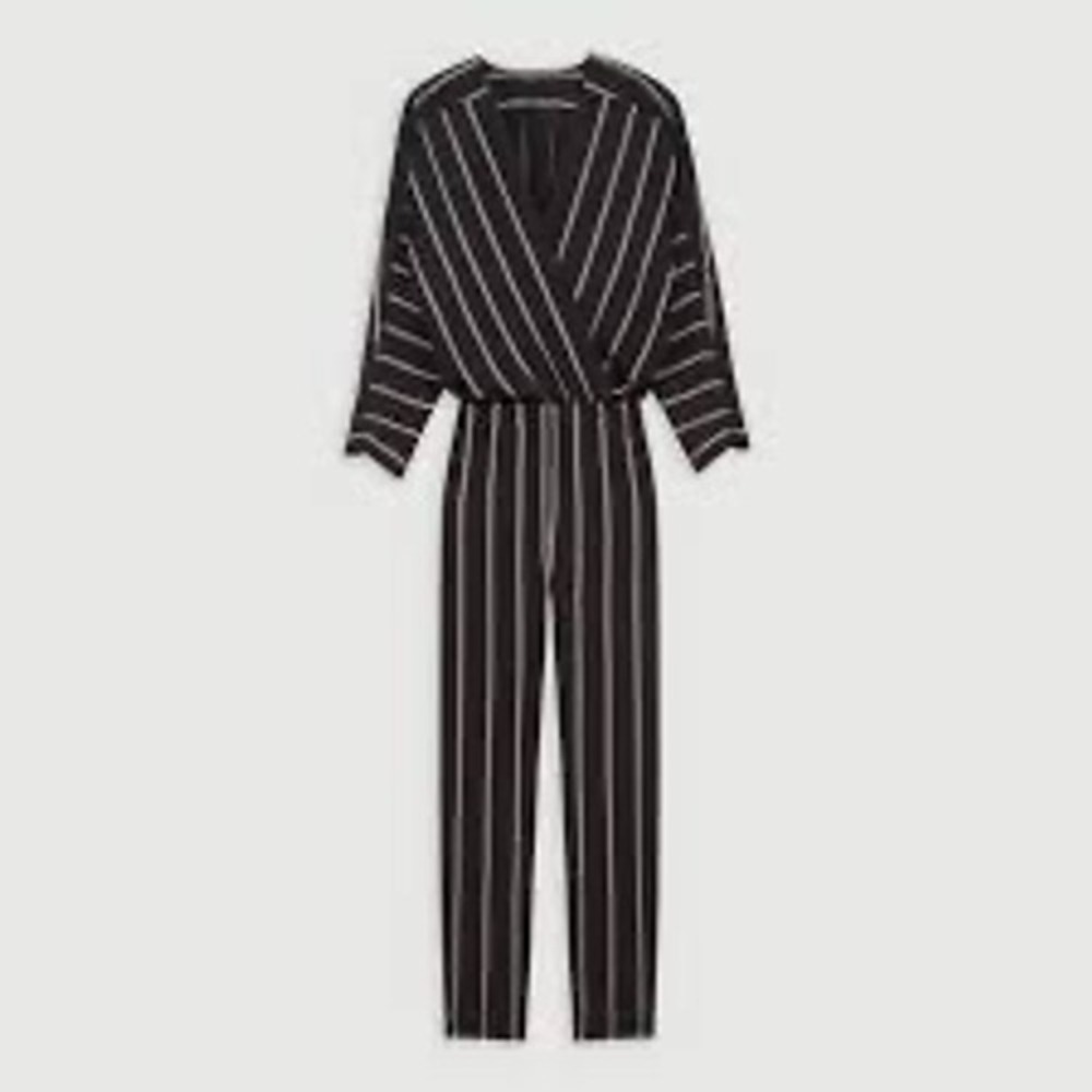 Maje Pandomi Striped Surplice V-Neck Jumpsuit Black Size T3 NWT